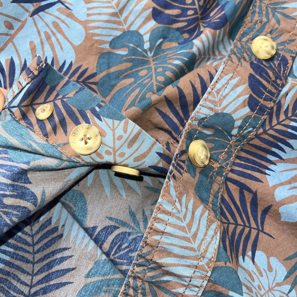 Duluth Trading Co Mens Button Down Shirt Sz 2XL TALL Blue Hawaiian PALM Leaves - Image 4 of 4