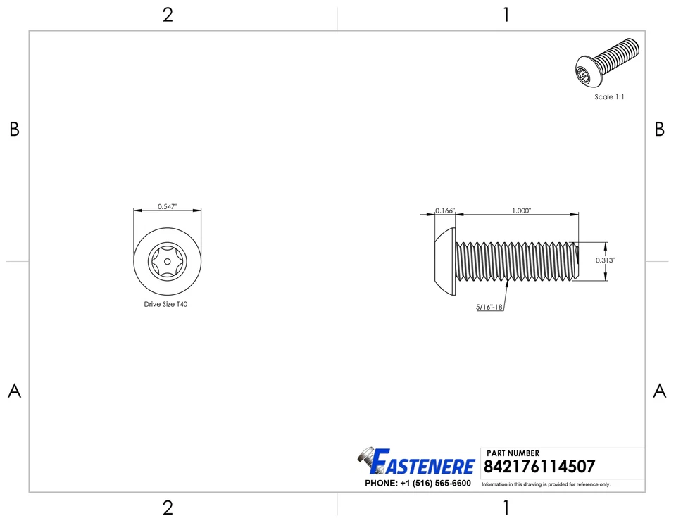 5/16-18 x 1" Torx Security Machine Screws Button Head Stainless Steel Qty 100 - Image 2 of 4