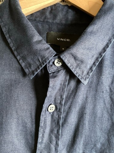 Men’s Vince. Dark Blue Shirt 100% Linen Large long sleeve - Picture 14 of 18