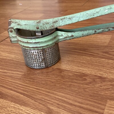 Farmhouse Kitchen Potato Ricer Masher Green Antique Rustic Aluminum Country