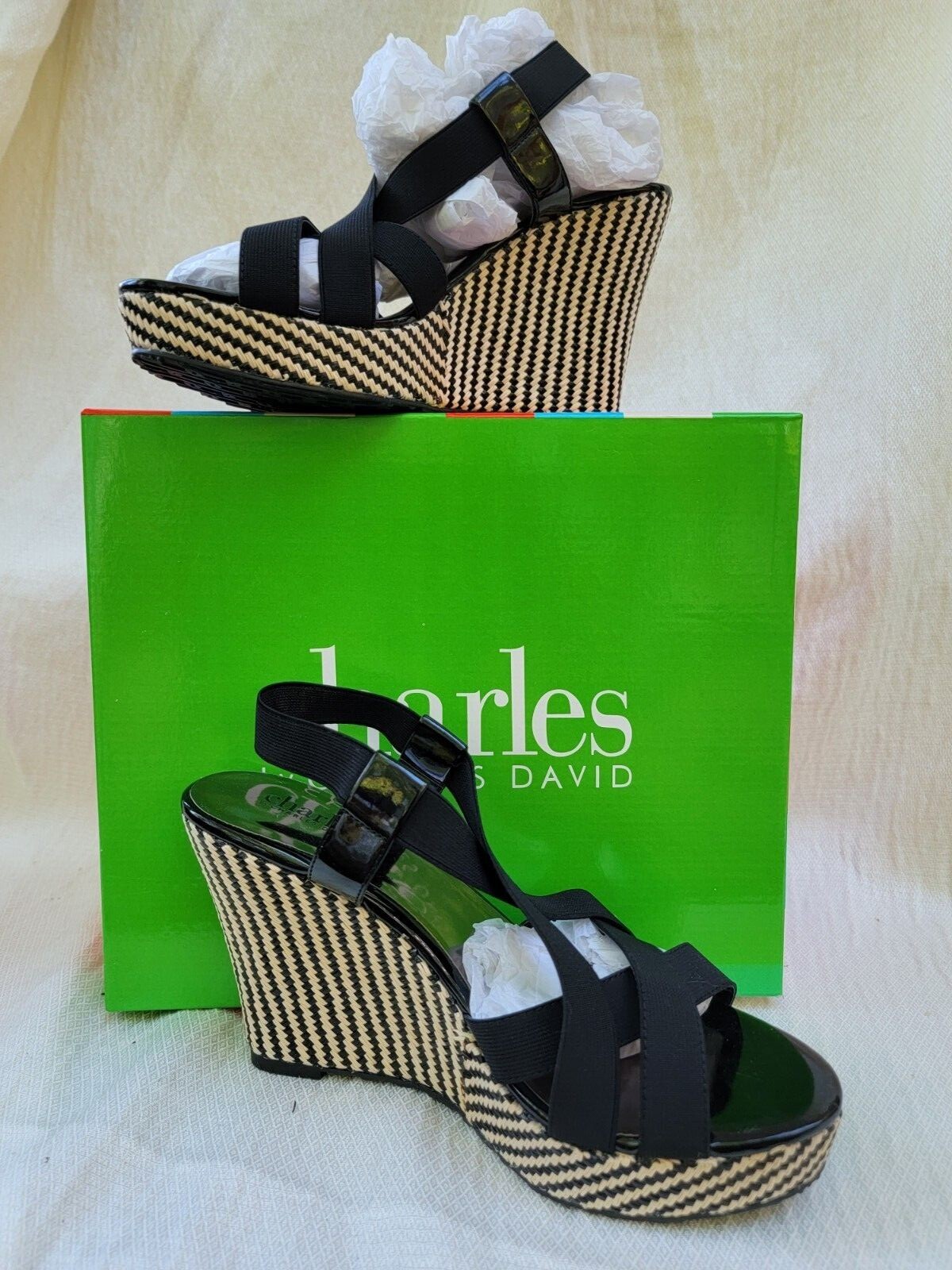 LOTTO CHARLES by Charles David nero naturale legit platform zeppa USA 8 5 (nuovo con scatola)