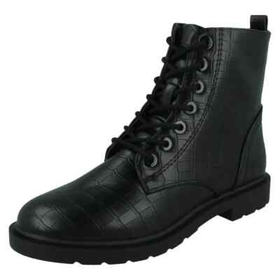 SPOT ON F5R1170 SCHWARZ KROKO PU SCHNÜRSTIEFELETTEN