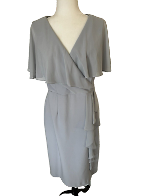 joseph ribkoff grey dress Joseph Ribkoff Satin Knit V-Neck Dress Platinum Grey | Alana Interiors