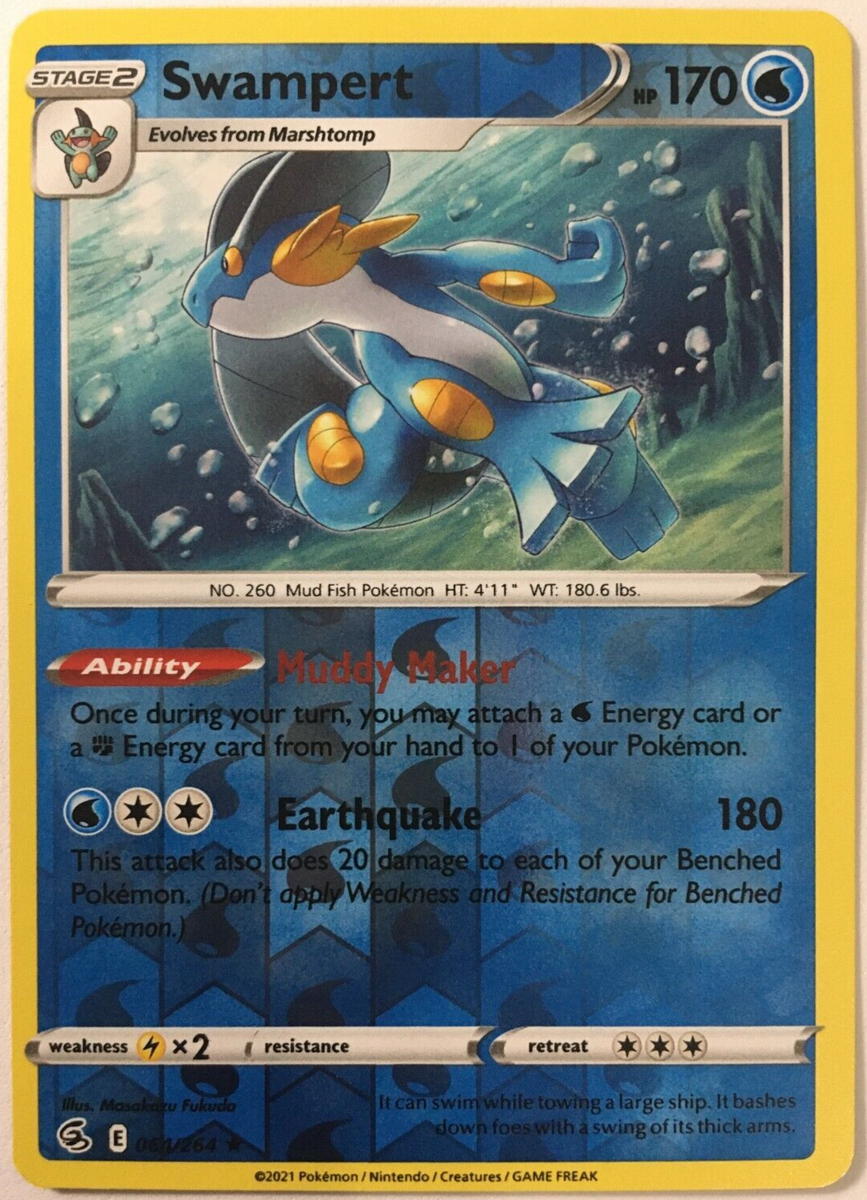 swampert pokemon card price POKEMON SWAMPERT 064/264 FUSION STRIKE RARE REVERSE HOLO NEAR MINT