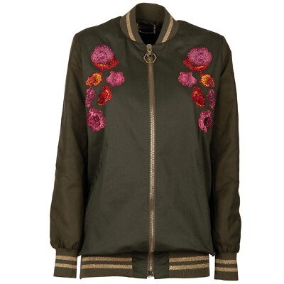 PHILIPP PLEIN COUTURE JAVAN Crystal Skull Flower Jacket Green XS 09131