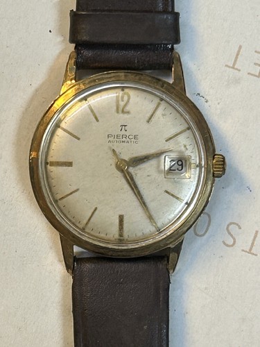 Pierce Automatic 17 Jewels Date Function Rare Swiss Made Men's Wrist Watch