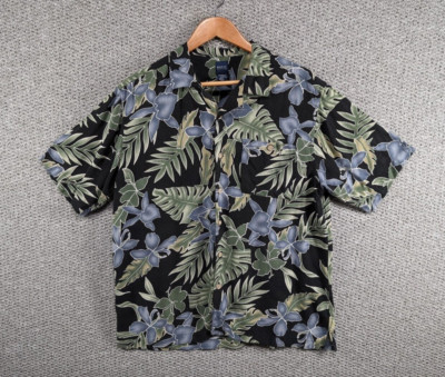Basic Editions Herren Vintage Floral Palm Print Hawaiian Rayon Button Shirt - M