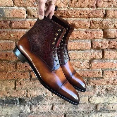 Tailor Made Men's Two Tone Toe Cap Derby Lace Up Party Casual Formal Boots Men