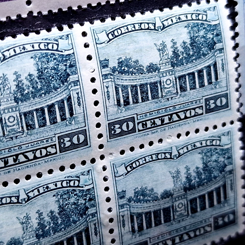 Мексика 1900-е - как новые без наклеек и следов - архитектура, карта - 12 марок - набор из 3 квартблоков - Изображение 3 из 4