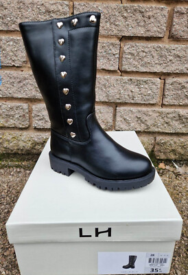 Girls Kids Walking Black Long Boots Zip Up Junior Shoes New RRP £30 UK Size  7-12 UK