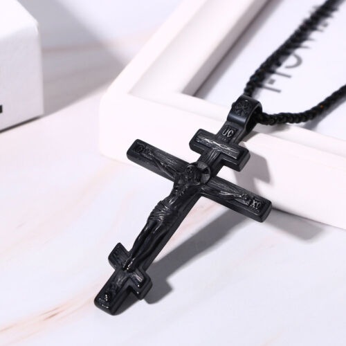 Men's Orthodox Cross Necklace Stainless Steel Religious Jesus Christian Pendant - Picture 7 of 8
