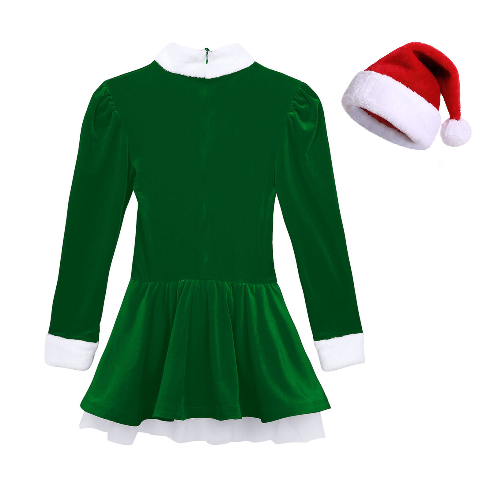 DE Damen Weihnachten Samt Kleider Langarm Miss Santa Kleid Weihnachtskostüm