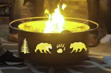 Bears Tree Round Wood Fire Pit Portable Bonfire Camping BBQ Unique Patio Heater