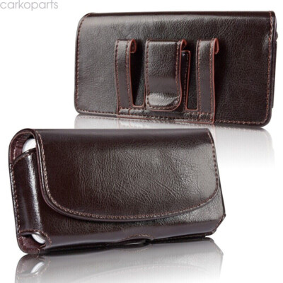 Universal Large Horizontal Phone Case Real Leather Pouch Holster Belt Clip Bag