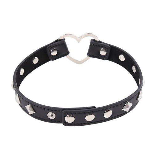 Gothic Heart Choker Sexy Belt Collar PU Leather Necklace Collar Punk Rock Studs - Picture 5 of 7