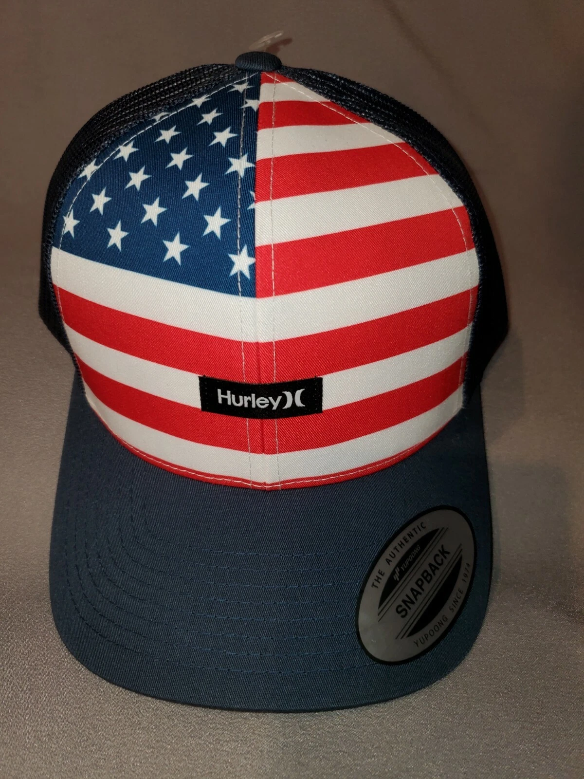 HURLEY MIXTAPE CURVE MESH TRUCKER MENS SNAPBACK HAT NEW BLUE US FLAG