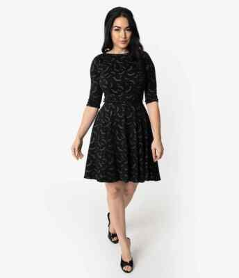Unique Vintage Black & Grey Bats Halloween Print Stephanie Fit & Flare  Dress 1X | eBay