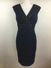 Adrianna Papell Women's Dark Blue Pleated Dress Size US 8 / EU 40