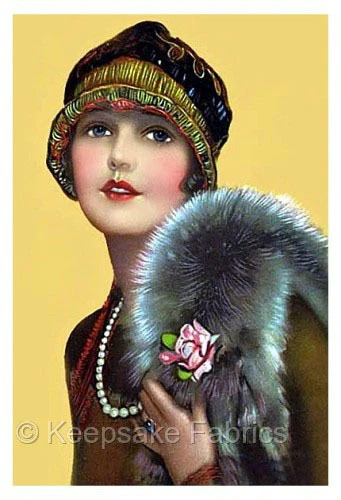 Stylish Flapper Girl Fur Coat Quilt Block Multi Szs FrEE ShiPPinG