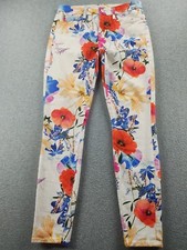 7 For All Mankind Women's Jeans Size 27 White Floral Stretch Mid Rise 28" Denim
