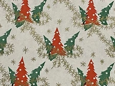 VTG CHRISTMAS WRAPPING PAPER GIFT WRAP 1950 GREEN RED TREES GOLD TINSEL GARLAND