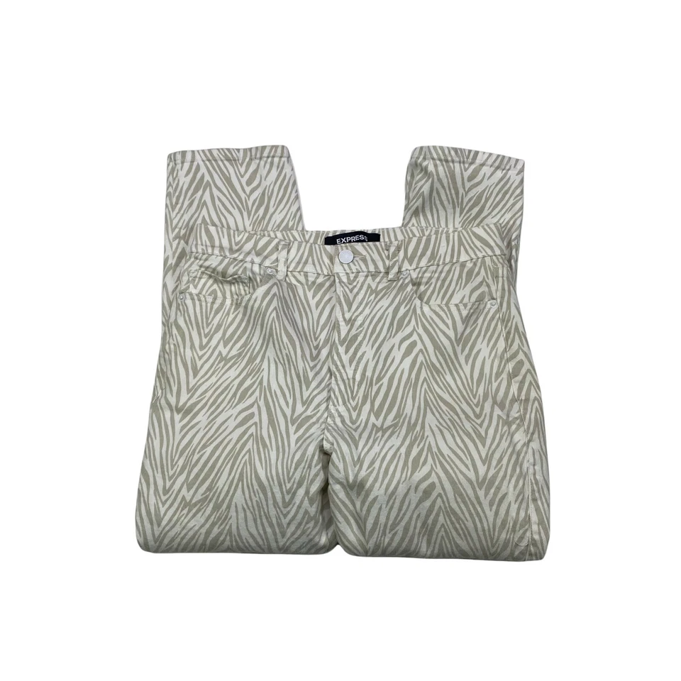 Pantalones de mezclilla Express ajustados al tobillo tiro súper alto para mujer talla 12 elásticos estampado animal Foto 4 de 4