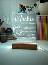 BABY BIRTH PLAQUE PERSONALISED 3D LED Battery USB Night Light Colour Change Room