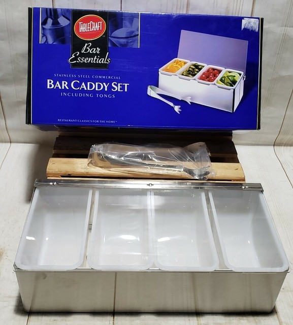 TableCraft Bar Essentials Stainless Steel Bar Caddy Set w/Tongs (4
