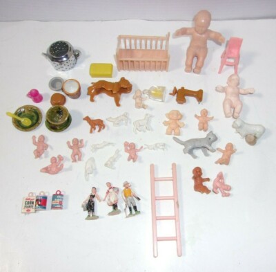 Vintage Gumball Prize Charm Toy Cracker Jack & Dollhouse Miniatures Misc Toy Lot