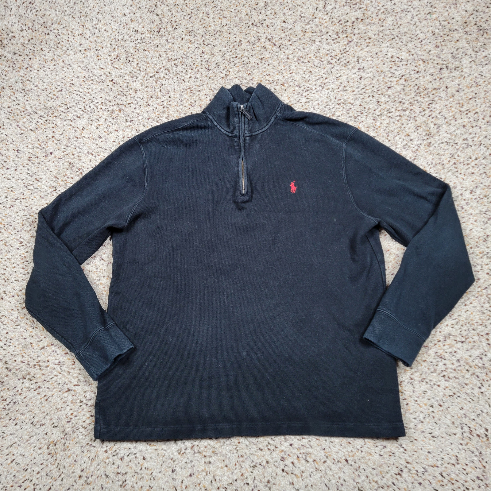 Maglione Polo Ralph Lauren da uomo grande nero quarto cerniera pony A12*