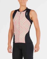 New 2XU Women Perform Multisport Singlet Small Black Mint WT4859a Triathlon Top