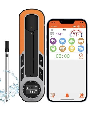 Smart Meat Thermometer with Bluetooth Wireless 500Ft Range for Oven Grill