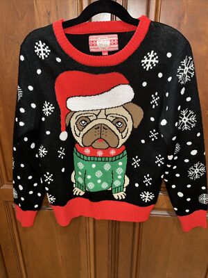 SOCAL LOOK Children Ugly Christmas Sweater Bah Hum Pug Pullover Black Sz. 7/8