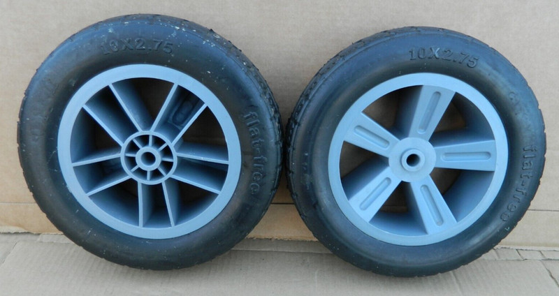 Pair Of 10 x 2.75 Solid PU Flat-Free Tire & Wheel Replacement-Black/Gray-NOS