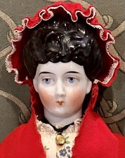 1860 Civil War Era China Head Doll, Very Rare Hairstyle 20  With Bun