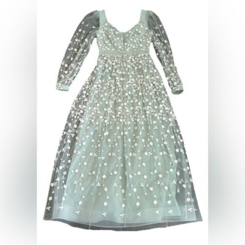 abito da sera maxi verde chiaro bcbgmaxazria cheyenne appliqué come nuovo pizzo 6 - Foto 3 di 16