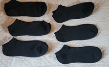 Lot new 6 pairs black no show socks men women unisex cotton poly blend M L 