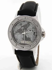 Swiss Master Women's Round Silver-tone Steel Case Black Leather Diamond Watch