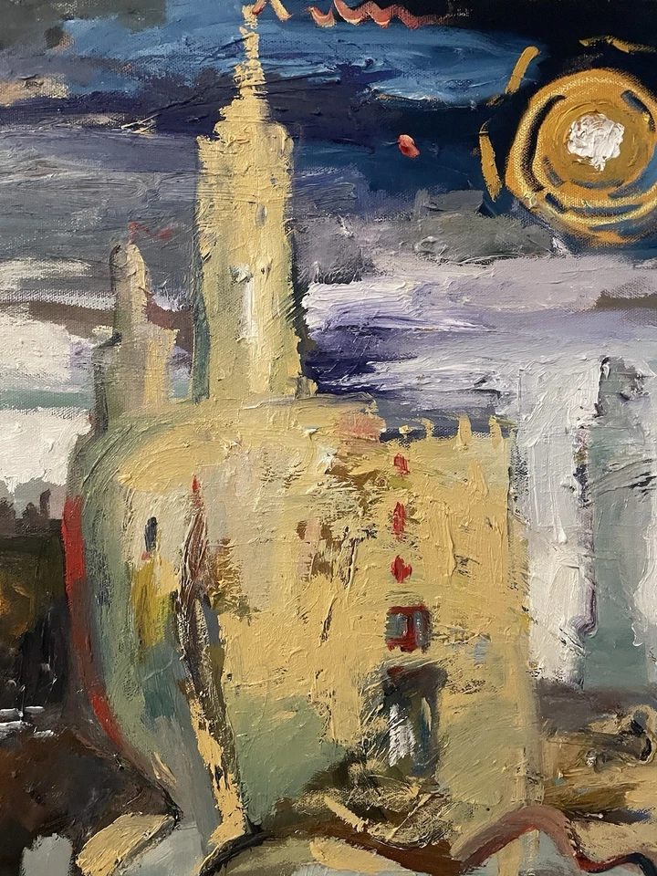 Figura Castillo Surrealismo "Baluarte del Felote" Original Pintura al Óleo Lienzo 18x24 Foto 3 de 3