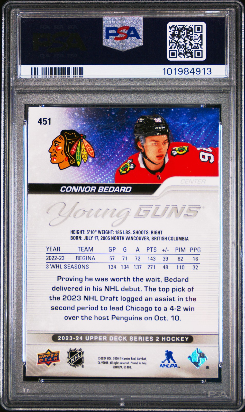 2023 UD #451 CONNOR BEDARD PSA 8 view 2