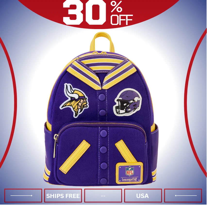 Loungefly Minnesota Vikings NFL Varsity Backpack Loungefly Minnesota Vikings Sequin Mini Backpack main image 3