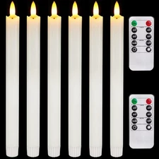 Homemory 6 Pcs Flameless Taper Candles with Remote Timer and B-White Wave 