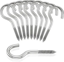10 Pack 2.5" Stainless Steel Screw Eye Hooks, Heavy Duty Ceiling Hanger