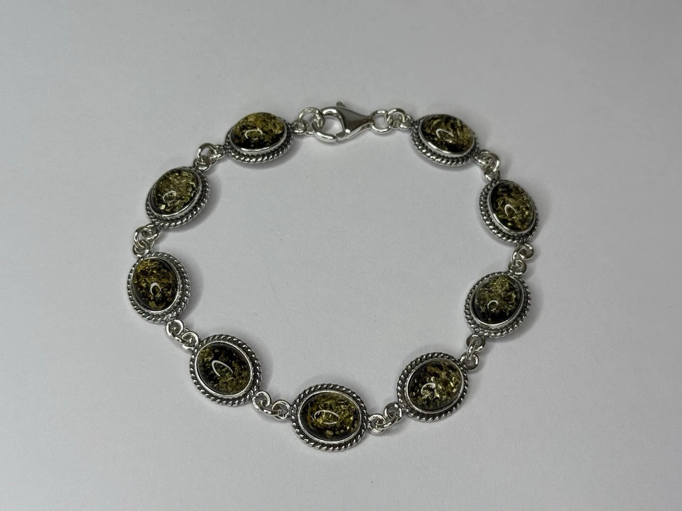 正品波罗的海琥珀首饰手链纯银绿色琥珀手链。 — 第 4/4 张图片