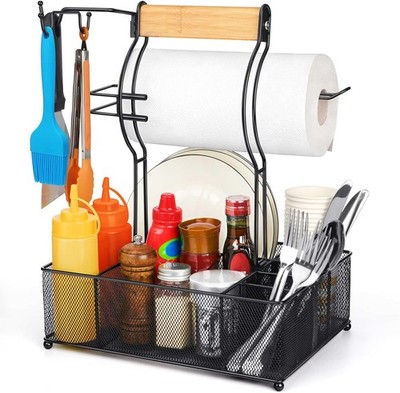 Grill Caddy BBQ Caddy W/ Paper Towel Holder Picnic Condiment Utensil Caddy