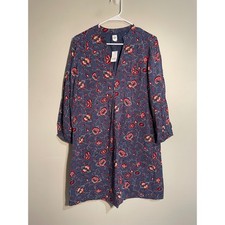 NWT Gap Blue Floral V-Neck Long Sleeve Shift Dress Size Medium Classic Fall