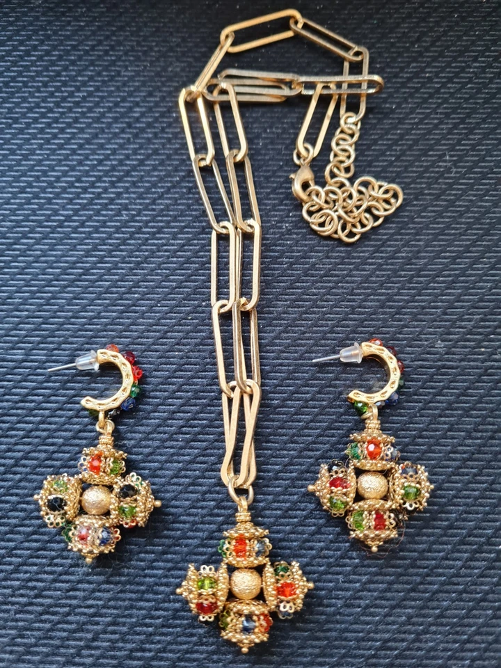 ++WUNDERSCHÖNES SCHMUCKSET+KREUZ+HALSKETTE+Mehrfarbig+Drehbares Rad Design+NEU+