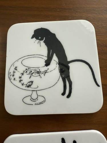 Theopile Steinlen Cat and Fish Bowl Artwork 4 Melamine Coasters - Picture 3 of 6