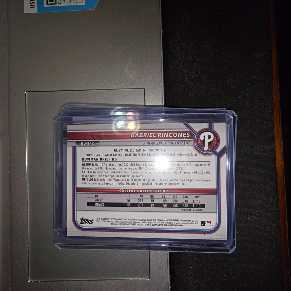 2022 1ST ED/1ST BOWMAN DRAFT BLUE FOIL #BD-142 GABRIEL RINCONES RC 133/150 - Image 2 of 2