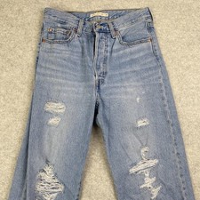 Levi's Ribcage Straight Ankle Jeans Womens 28 29x27 Blue High Rise Distressed